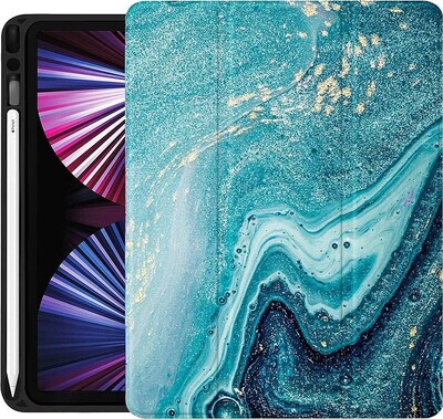 SaharaCase Apple iPad Pro 11" (3rd Gen & 4th Gen) Protection Bundle,Folio Case with Tempered Glass Screen, Green Marble