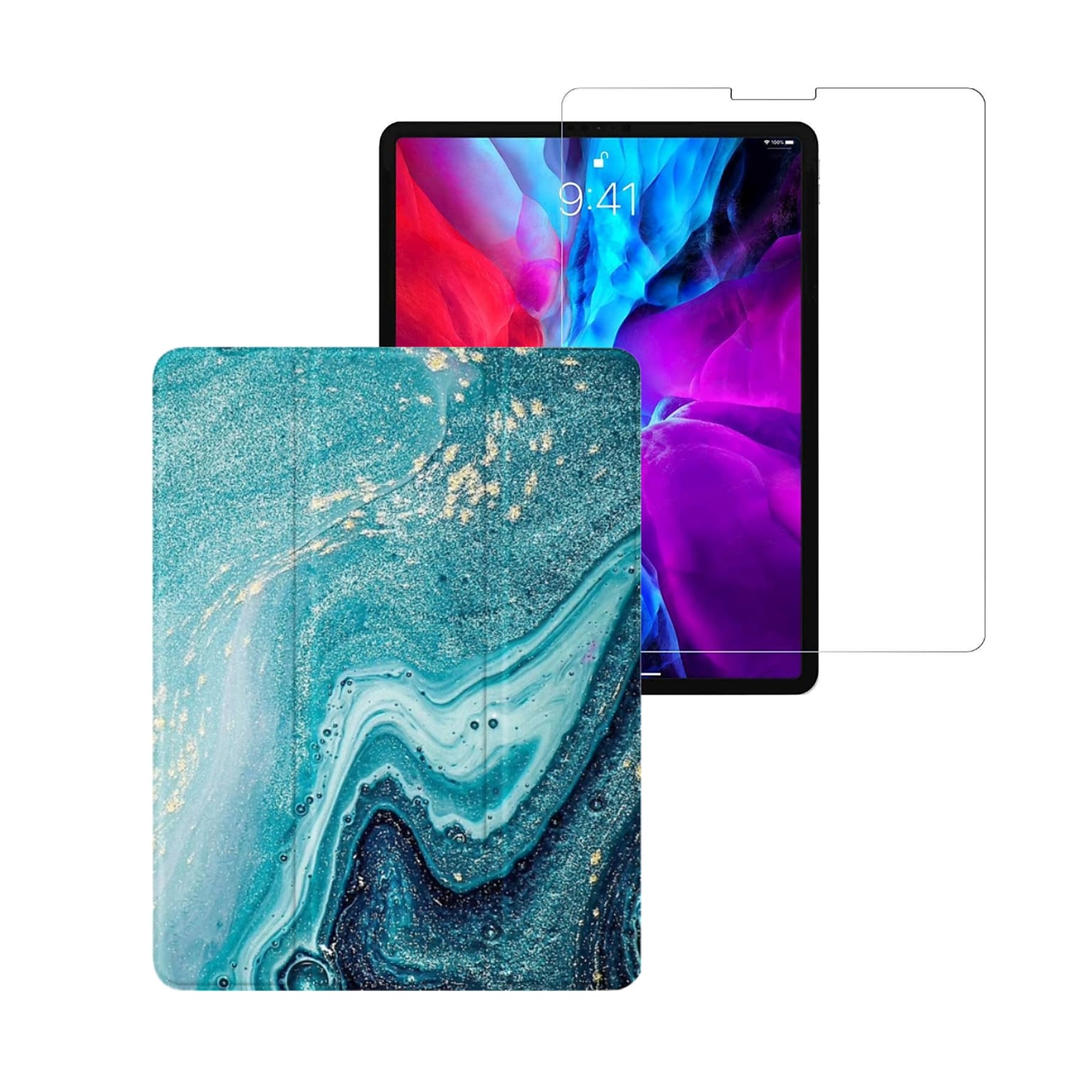 SaharaCase Apple iPad Pro 11 (3rd Gen & 4th Gen) Protection Bundle,Folio Case with Tempered Glass Screen, Green Marble