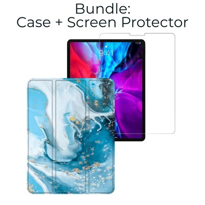 SaharaCase Apple iPad Pro 11 (3rd Gen 2021 & 4th Gen 2022) Protection Bundle, Folio Case, Tempered Glass Screen, Blue Marble