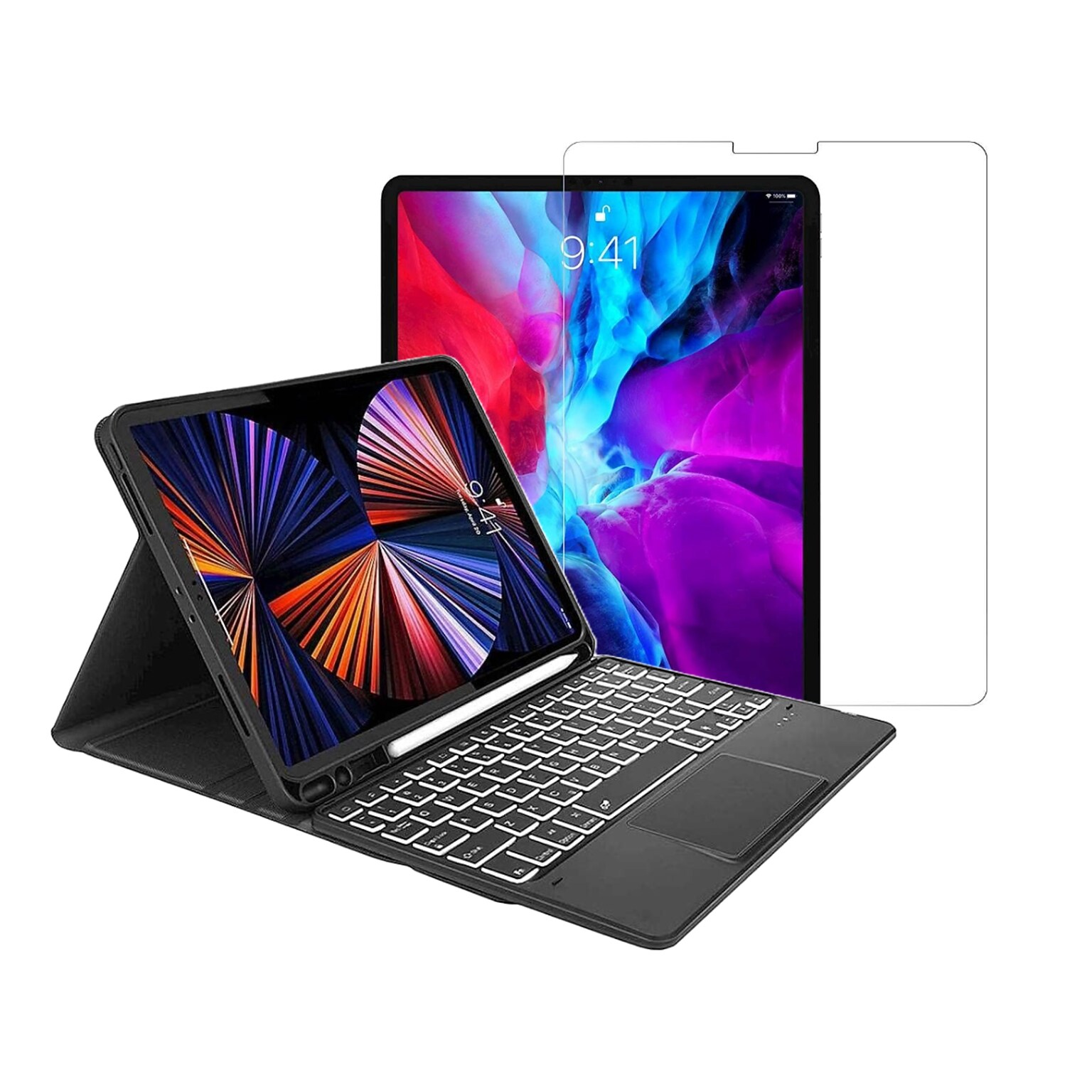 SaharaCase Apple iPad Pro 11 (3rd Gen & 4th Gen) Protection Bundle, Keyboard Case with Tempered Glass Screen, Black