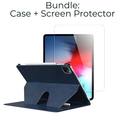 SaharaCase Apple iPad Pro 12.9 (4th,5th,6th 2020-2022) Protection Bundle, Folio Case with Tempered Glass Screen, Dark Blue
