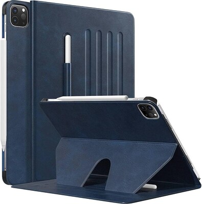 SaharaCase Apple iPad Pro 12.9" (4th,5th,6th 2020-2022) Protection Bundle, Folio Case with Tempered Glass Screen, Dark Blue