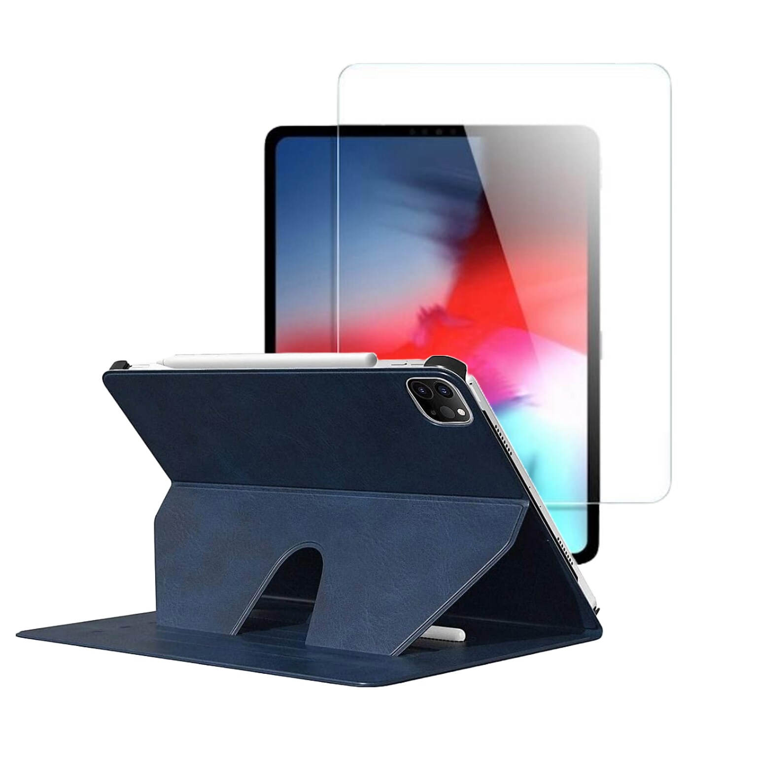 SaharaCase Apple iPad Pro 12.9 (4th,5th,6th 2020-2022) Protection Bundle, Folio Case with Tempered Glass Screen, Dark Blue