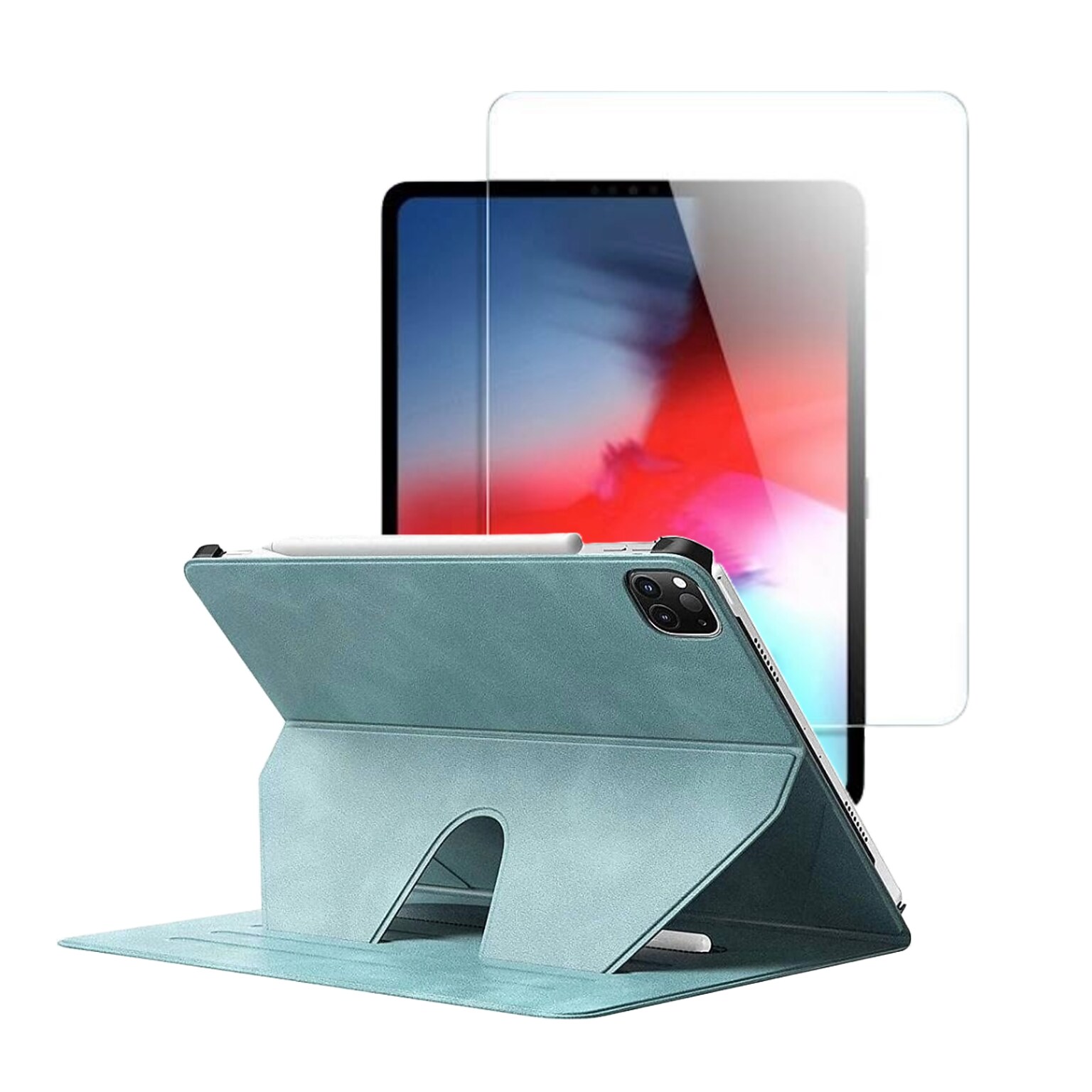 SaharaCase Apple iPad Pro 12.9 (4th,5th,6th Gen 2020-2022) Protection Bundle, Folio Case with Tempered Glass Screen, Aqua
