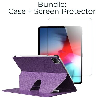 SaharaCase Apple iPad Pro 12.9 (4th,5th,6th 2020-2022) Protection Bundle,Folio Case with Tempered Glass Screen, Purple
