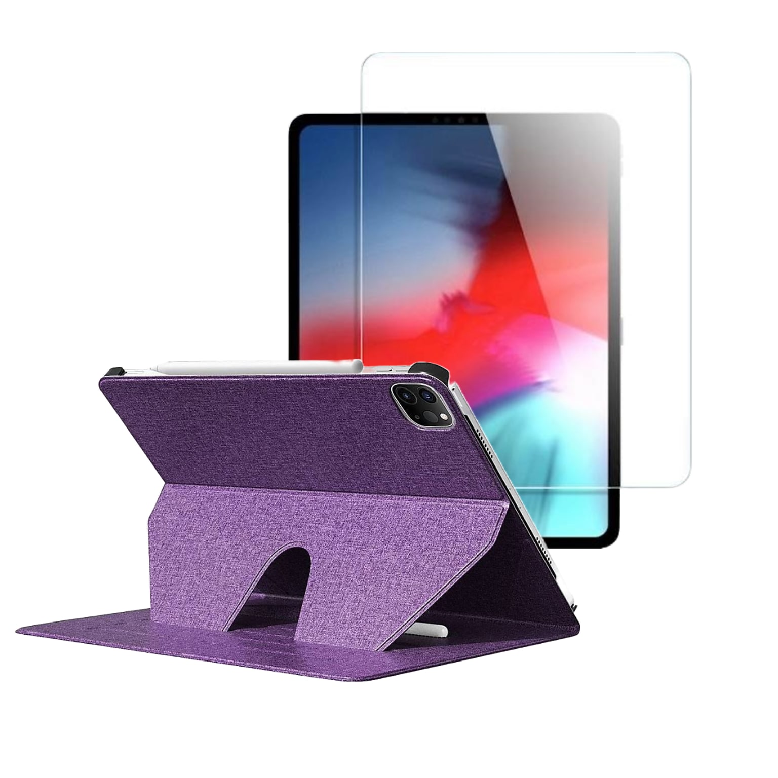 SaharaCase Apple iPad Pro 12.9 (4th,5th,6th 2020-2022) Protection Bundle,Folio Case with Tempered Glass Screen, Purple