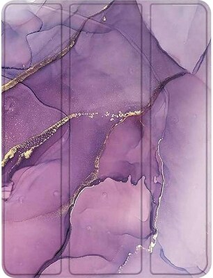 SaharaCase Apple iPad Pro 12.9" (4th,5th, & 6th Gen 2020-2022) Bundle, Marble Folio Case with Tempered Glass Screen, Purple