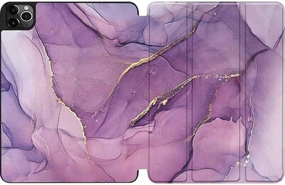 SaharaCase Apple iPad Pro 12.9" (4th,5th, & 6th Gen 2020-2022) Bundle, Marble Folio Case with Tempered Glass Screen, Purple