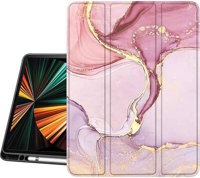 SaharaCase Apple iPad Pro 12.9" (4th,5th, and 6th Gen 2020-2022) Bundle, Marble Folio Case with Tempered Glass Screen, Rose Gold