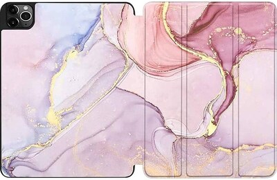 SaharaCase Apple iPad Pro 12.9" (4th,5th, and 6th Gen 2020-2022) Bundle, Marble Folio Case with Tempered Glass Screen, Rose Gold
