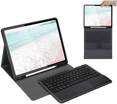 SaharaCase Apple iPad Pro 12.9" (4th,5th, and 6th Gen 2020-2022) Bundle, Keyboard Folio Case with Tempered Glass Screen, Black