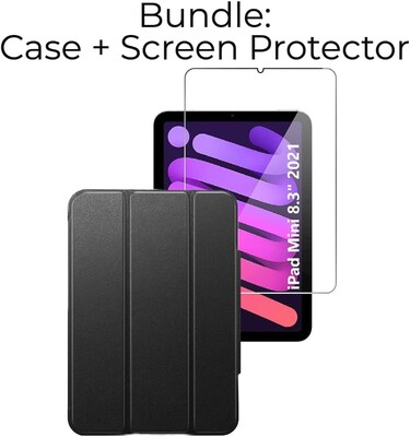 SaharaCase Apple iPad mini A17 Pro & 6th Generation 2021 Protection Bundle, ESR Folio Case with Tempered Glass Screen, Black