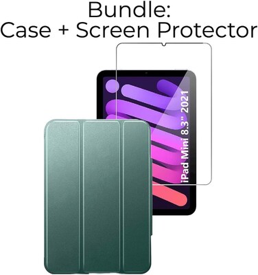 SaharaCase Apple iPad mini A17 Pro & 6th Generation 2021 Protection Bundle, Folio Case with Tempered Glass Screen, Forest Green