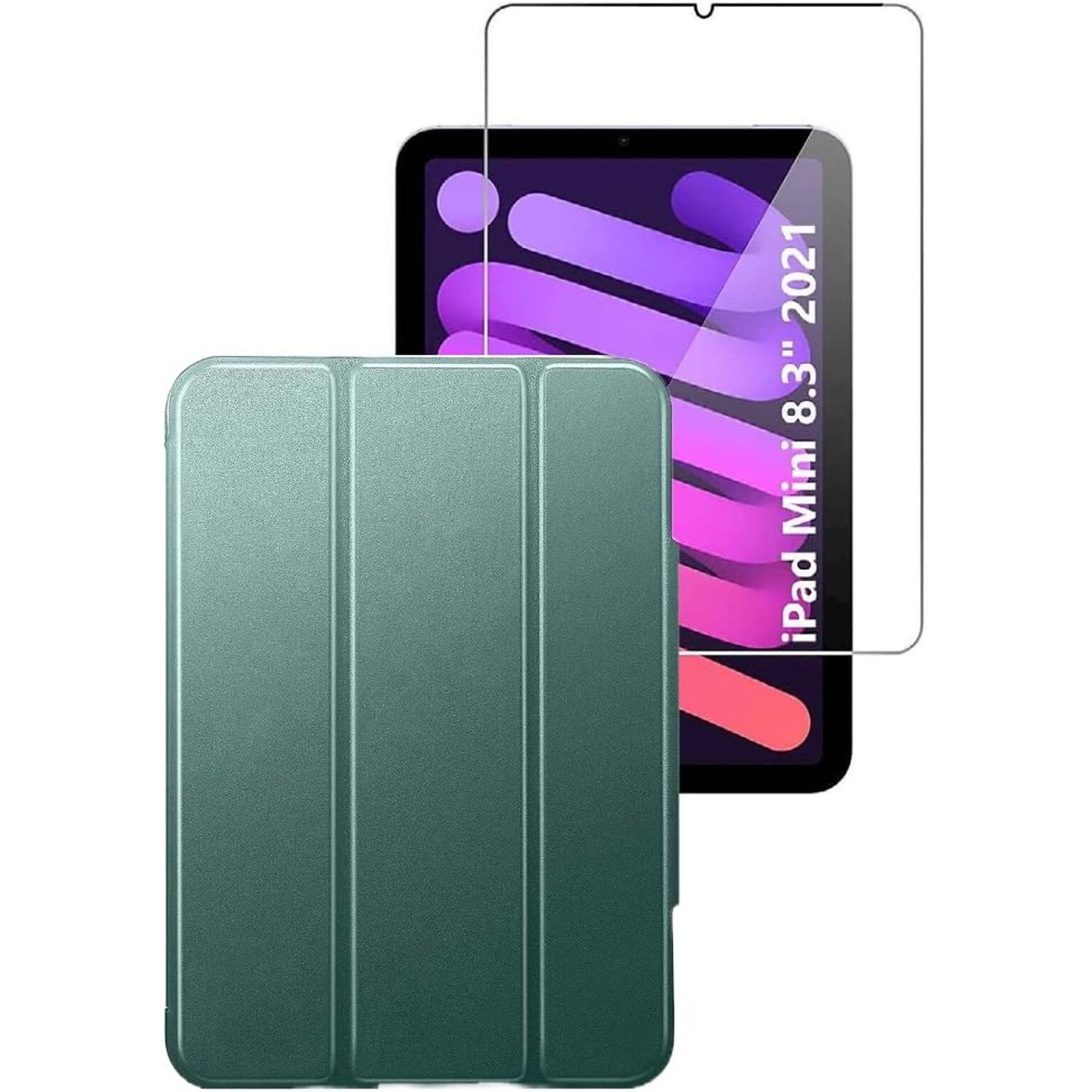 SaharaCase Apple iPad mini A17 Pro & 6th Generation 2021 Protection Bundle, Folio Case with Tempered Glass Screen, Forest Green