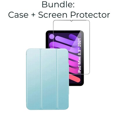 SaharaCase Apple iPad mini A17 Pro & 6th Generation 2021 Protection Bundle, Folio Case with Tempered Glass Screen, Aqua