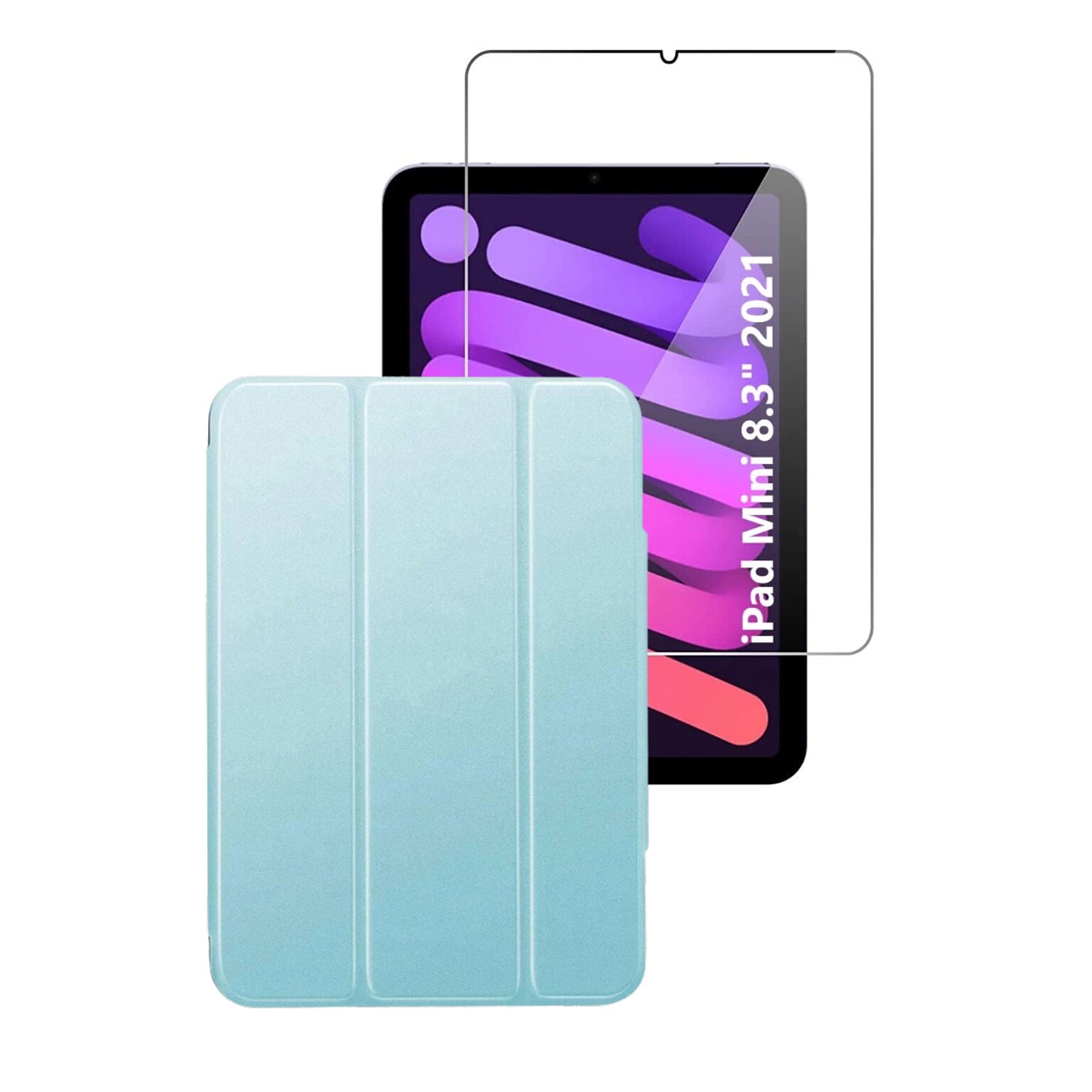 SaharaCase Apple iPad mini A17 Pro & 6th Generation 2021 Protection Bundle, Folio Case with Tempered Glass Screen, Aqua
