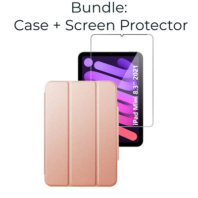 SaharaCase Apple iPad mini A17 Pro & 6th Generation 2021 Protection Bundle, Folio Case with Tempered Glass Screen, Rose Gold