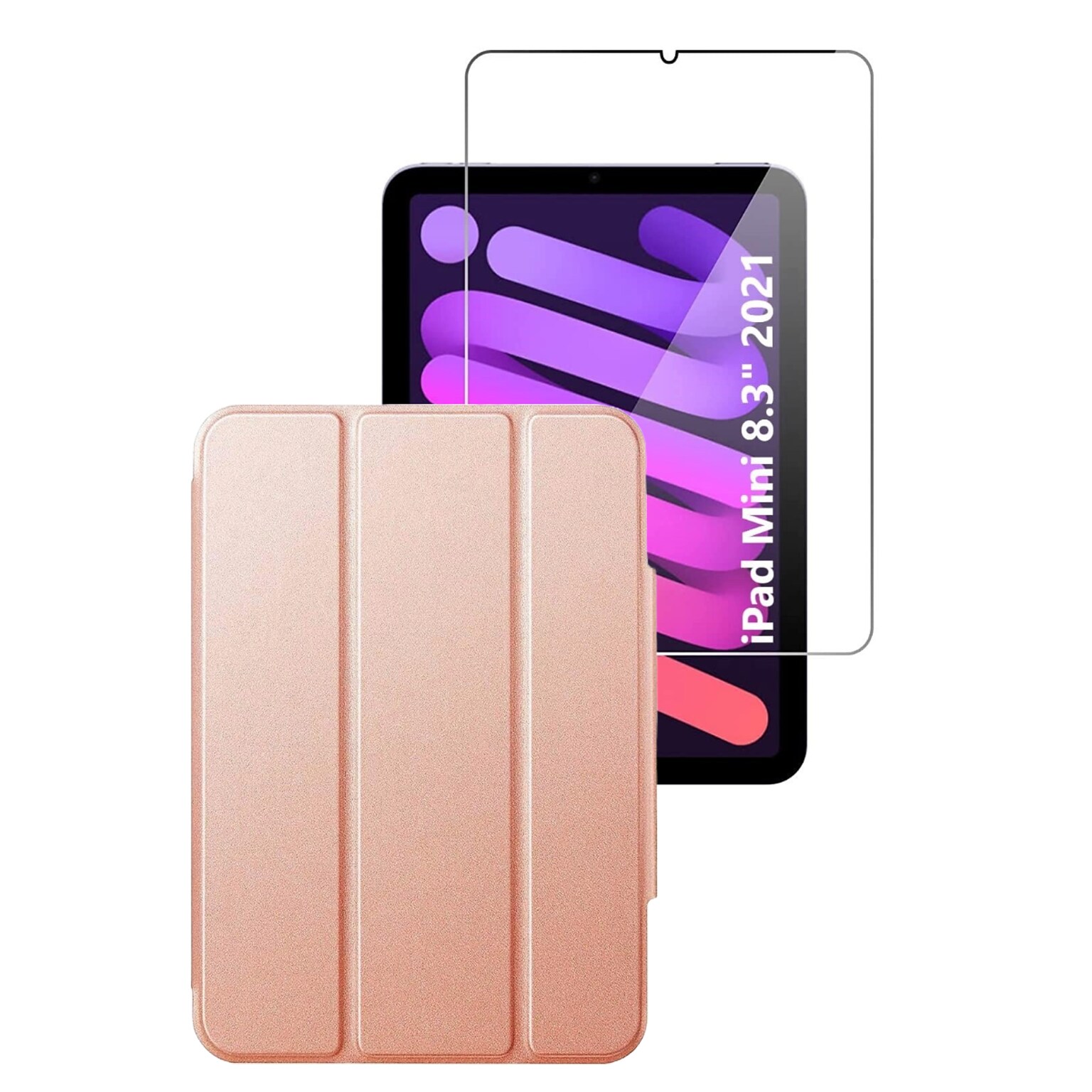 SaharaCase Apple iPad mini A17 Pro & 6th Generation 2021 Protection Bundle, Folio Case with Tempered Glass Screen, Rose Gold