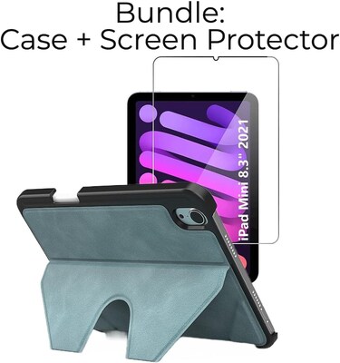 SaharaCase Apple iPad mini A17 Pro & 6th Generation 2021 Protection Bundle, Multi-Angle Case with Tempered Glass Screen, Aqua