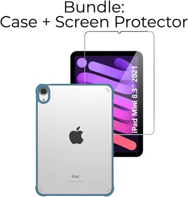 SaharaCase Apple iPad mini A17 Pro & 6th Generation 2021 Protection Bundle, Hybrid-Flex Case with Tempered Glass, Clear Blue