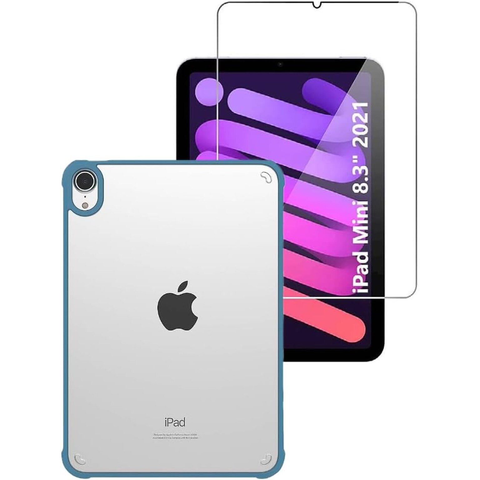 SaharaCase Apple iPad mini A17 Pro & 6th Generation 2021 Protection Bundle, Hybrid-Flex Case with Tempered Glass, Clear Blue