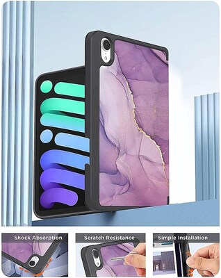 SaharaCase Apple iPad mini A17 Pro & 6th Generation 2021 Protection Bundle, Folio Case with Tempered Glass Screen, Purple Marble