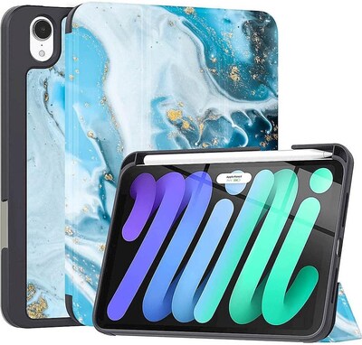 SaharaCase Apple iPad mini A17 Pro & 6th Generation 2021 Protection Bundle, Folio Case with Tempered Glass Screen, Blue Marble