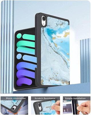 SaharaCase Apple iPad mini A17 Pro & 6th Generation 2021 Protection Bundle, Folio Case with Tempered Glass Screen, Blue Marble