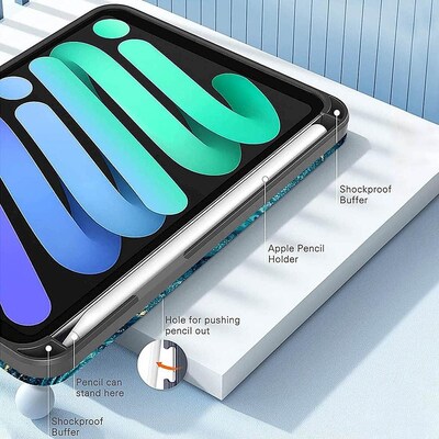 SaharaCase Apple iPad mini A17 Pro & 6th Generation 2021 Protection Bundle, Folio Case with Tempered Glass Screen, Green Marble