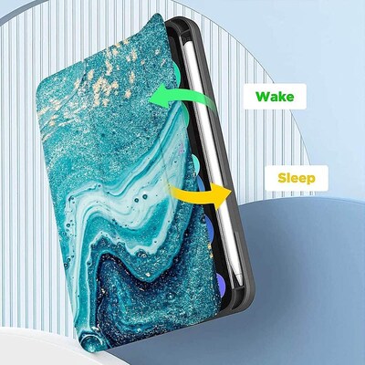 SaharaCase Apple iPad mini A17 Pro & 6th Generation 2021 Protection Bundle, Folio Case with Tempered Glass Screen, Green Marble