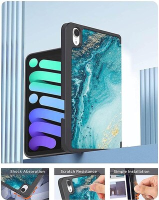 SaharaCase Apple iPad mini A17 Pro & 6th Generation 2021 Protection Bundle, Folio Case with Tempered Glass Screen, Green Marble