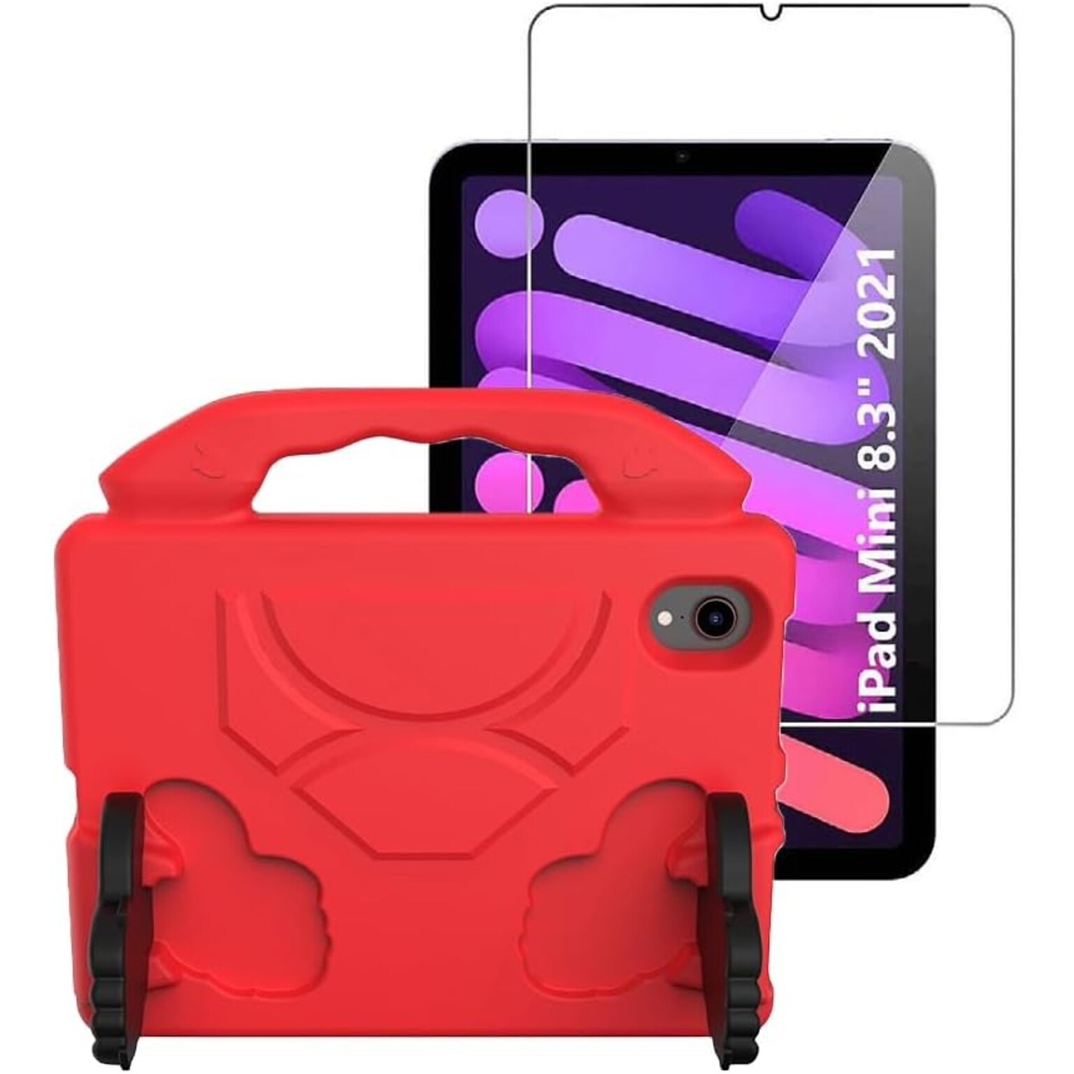 SaharaCase Apple iPad mini A17 Pro & 6th Generation 2021 Protection Bundle, KidProof Case with Tempered Glass Screen, Red