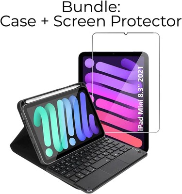 SaharaCase Apple iPad mini A17 Pro & 6th Generation 2021 Protection Bundle, Keyboard Folio Case with Tempered Glass, Black