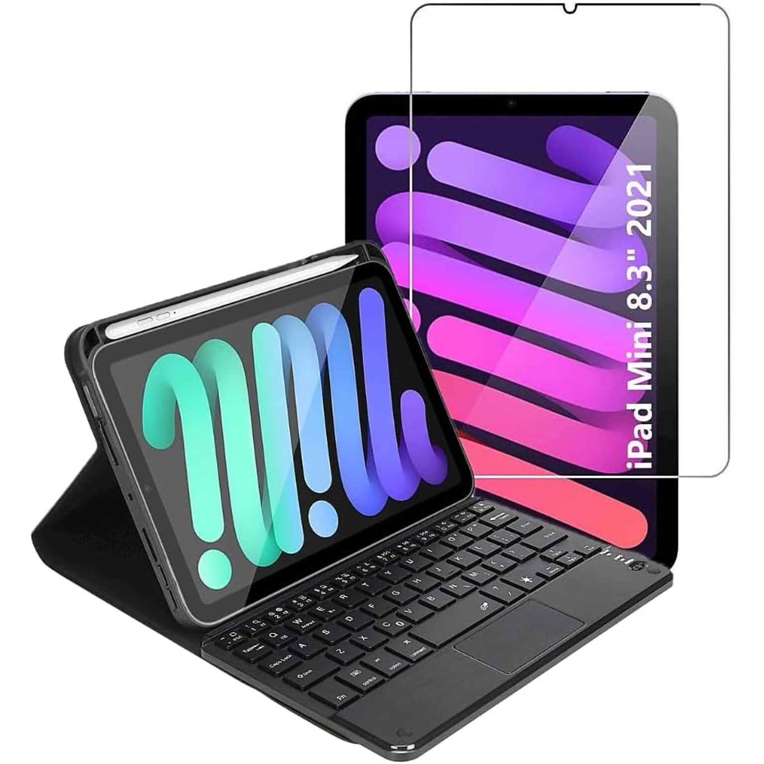SaharaCase Apple iPad mini A17 Pro & 6th Generation 2021 Protection Bundle, Keyboard Folio Case with Tempered Glass, Black