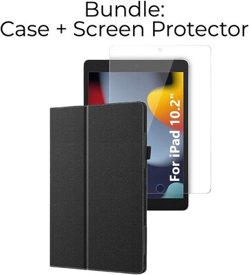 SaharaCase Apple iPad 10.2 (9th Generation 2021) Protection Bundle, Bi-Fold Folio Case with Tempered Glass Screen, Black