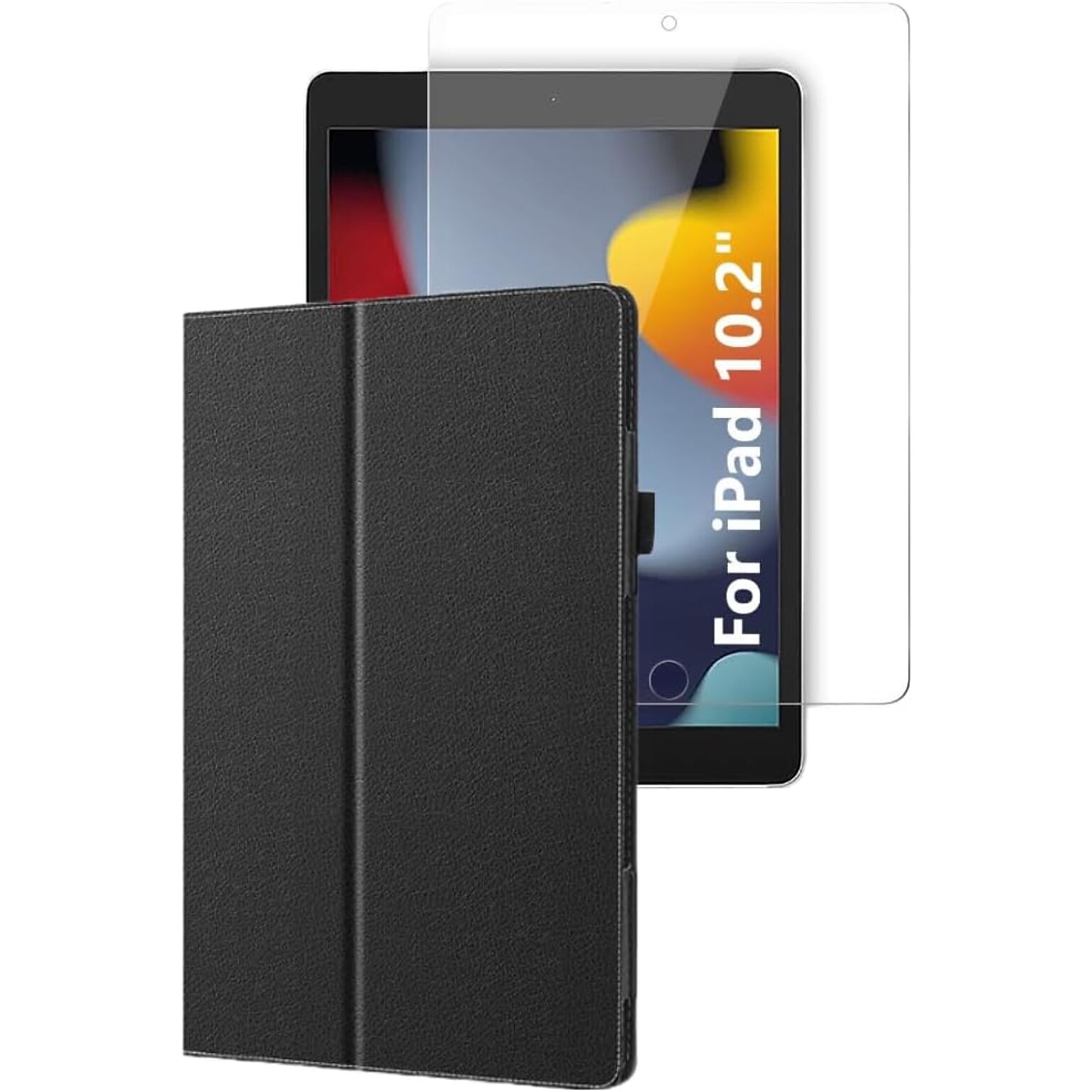 SaharaCase Apple iPad 10.2 (9th Generation 2021) Protection Bundle, Bi-Fold Folio Case with Tempered Glass Screen, Black
