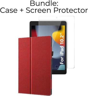 SaharaCase Apple iPad 10.2 (9th Generation 2021) Protection Bundle, Bi-Fold Folio Case with Tempered Glass Screen, Red