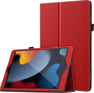 SaharaCase Apple iPad 10.2" (9th Generation 2021) Protection Bundle, Bi-Fold Folio Case with Tempered Glass Screen, Red