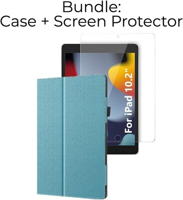 SaharaCase Apple iPad 10.2 (9th Generation 2021) Protection Bundle, Bi-Fold Folio Case with Tempered Glass Screen, Aqua