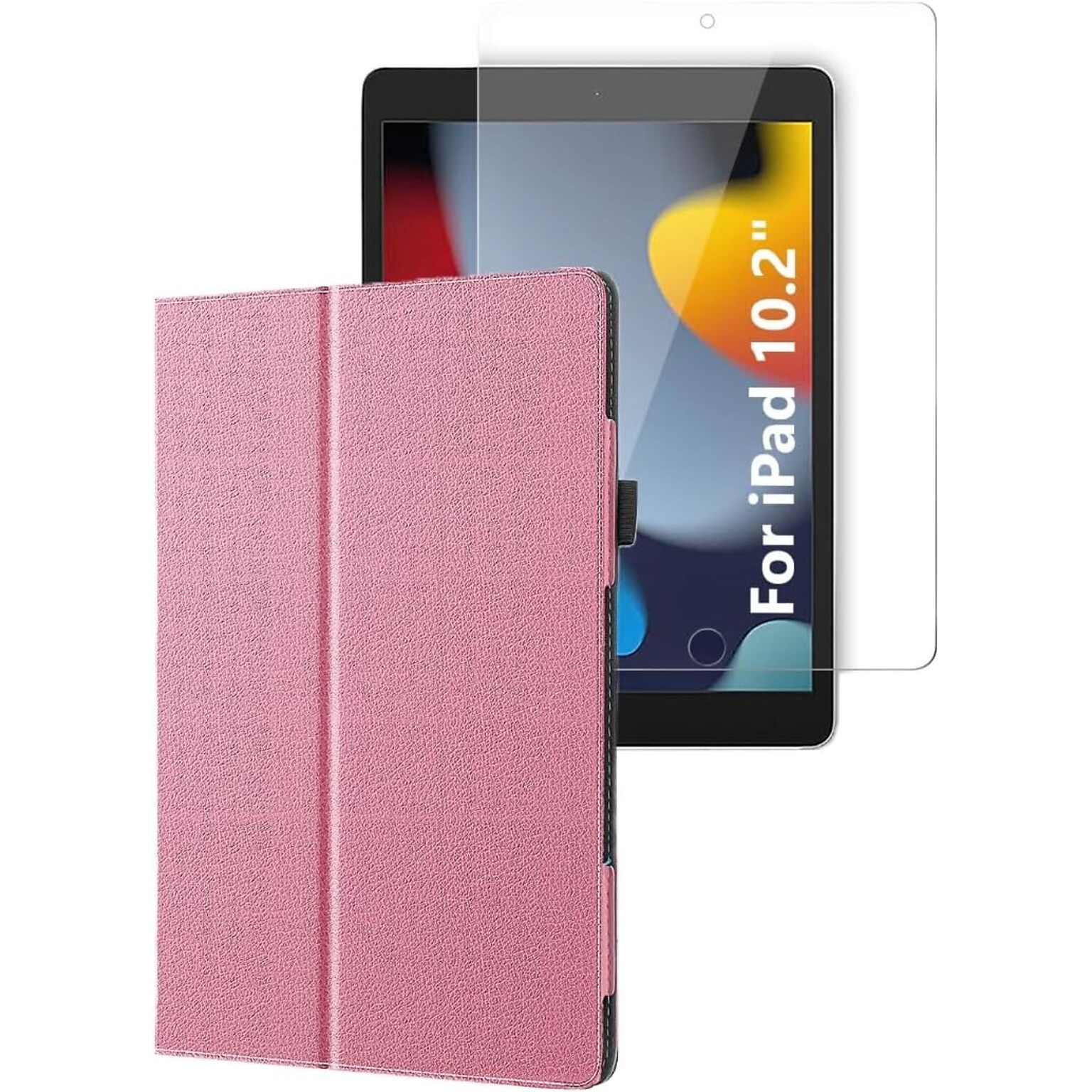 SaharaCase Apple iPad 10.2 (9th Generation 2021) Protection Bundle, Bi-Fold Folio Case with Tempered Glass Screen, Rose Gold