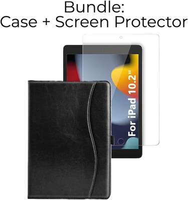 SaharaCase Apple iPad 10.2 (7th, 8th, & 9th Gen 2021) Protection Bundle, Folio Case with Tempered Glass Screen, Black