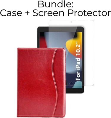SaharaCase Apple iPad 10.2 (7th, 8th, & 9th Gen 2021) Protection Bundle, Folio Case with Tempered Glass Screen, Red
