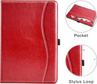 SaharaCase Apple iPad 10.2" (7th, 8th, & 9th Gen 2021) Protection Bundle, Folio Case with Tempered Glass Screen, Red