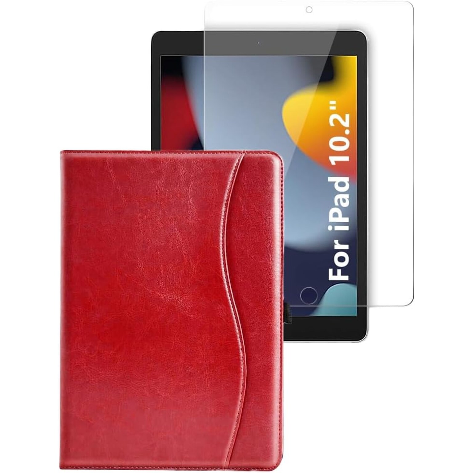 SaharaCase Apple iPad 10.2 (7th, 8th, & 9th Gen 2021) Protection Bundle, Folio Case with Tempered Glass Screen, Red