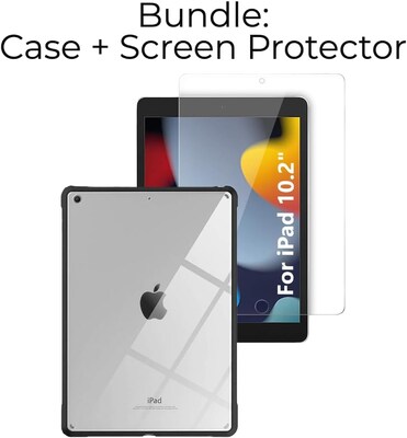 SaharaCase Apple iPad 10.2 (9th Gen 2021) Protection Bundle, Hybrid-Flex Case with Tempered Glass Screen, Clear Black