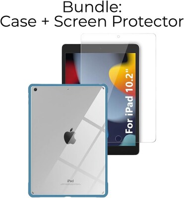SaharaCase Apple iPad 10.2 (9th Gen 2021) Protection Bundle, Hybrid-Flex Case with Tempered Glass Screen, Clear Blue
