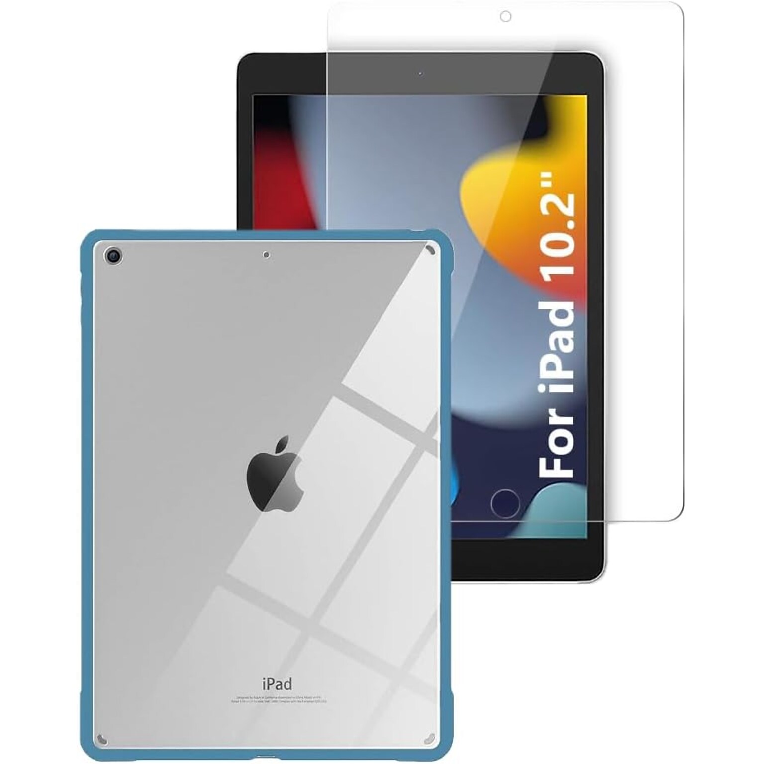 SaharaCase Apple iPad 10.2 (9th Gen 2021) Protection Bundle, Hybrid-Flex Case with Tempered Glass Screen, Clear Blue