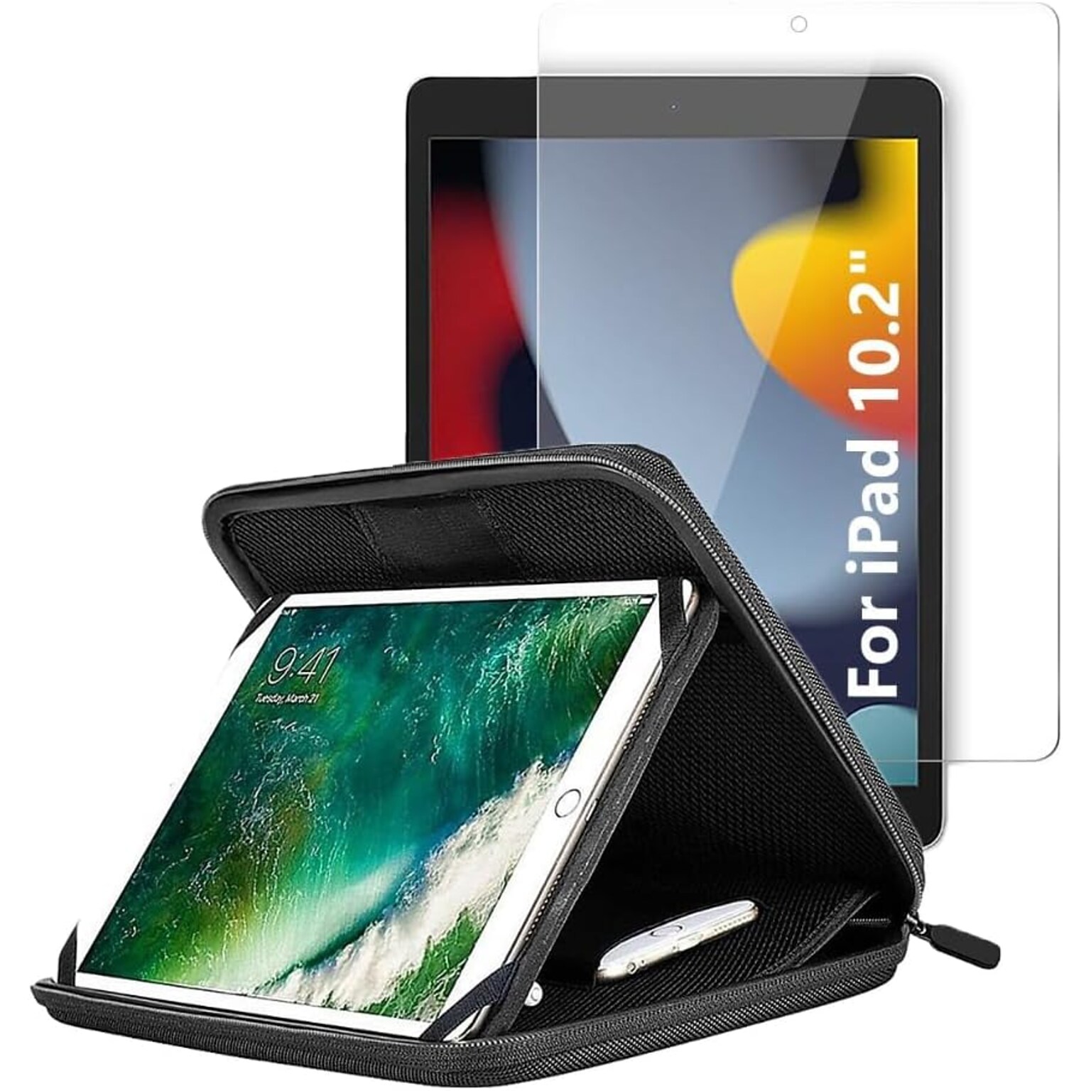 SaharaCase Apple iPad 10.2 & 10.9 Protection Bundle, Sleeve/Organizer Case with Tempered Glass Screen, Black