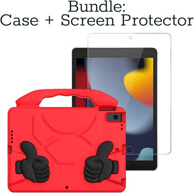 SaharaCase Apple iPad 10.2 (9th Generation 2021) Protection Bundle, KidProof Case with Tempered Glass Screen, Red