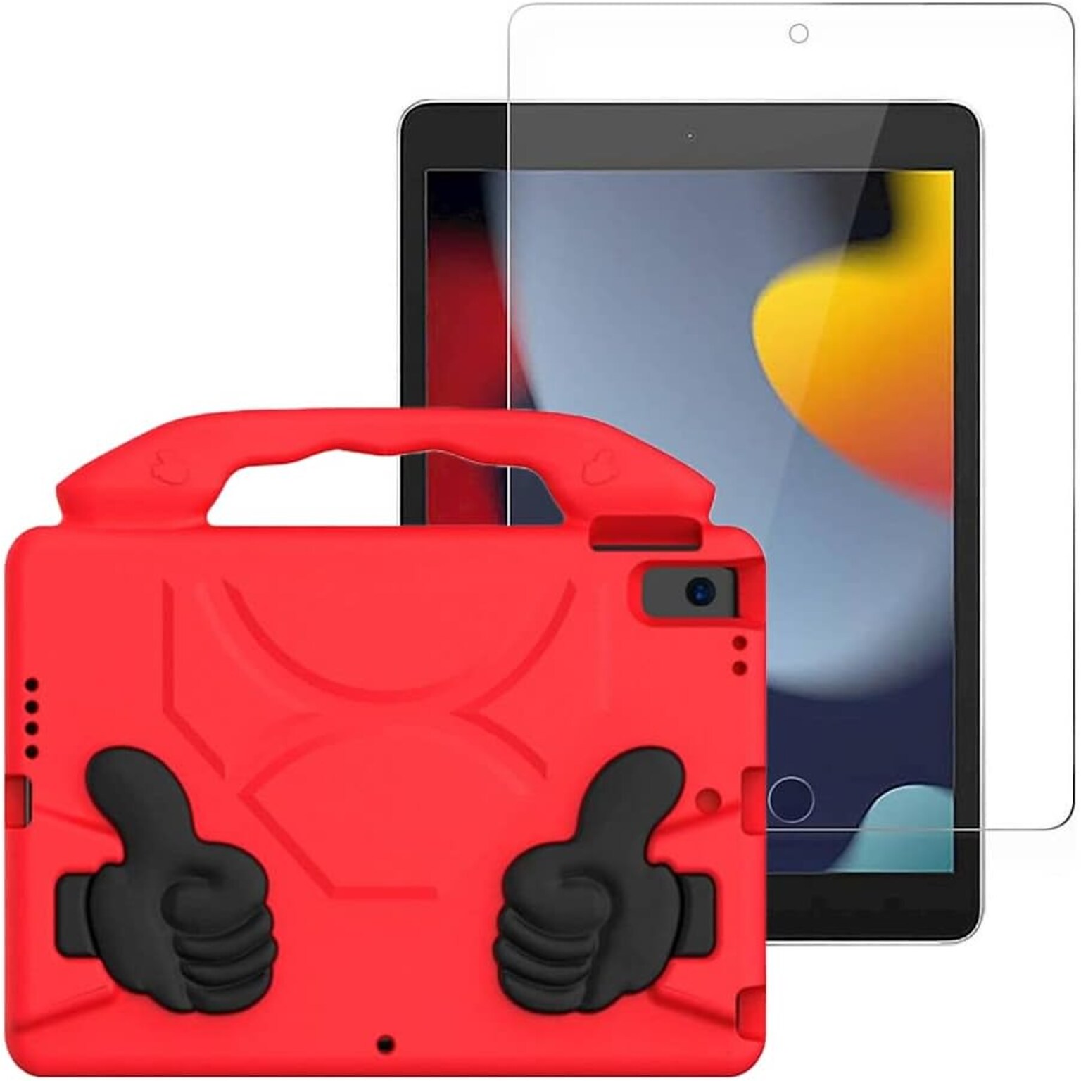 SaharaCase Apple iPad 10.2 (9th Generation 2021) Protection Bundle, KidProof Case with Tempered Glass Screen, Red